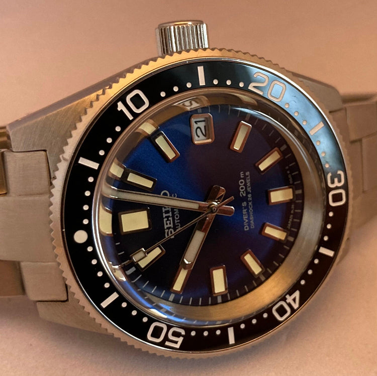 1965 Diver inspired Custom Build with a blue dial.  Stainless Steel Bracelet