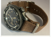 Aged Steel finish diver with 4 o'clock crown, custom build, with vintage patina dial and aged patina hands